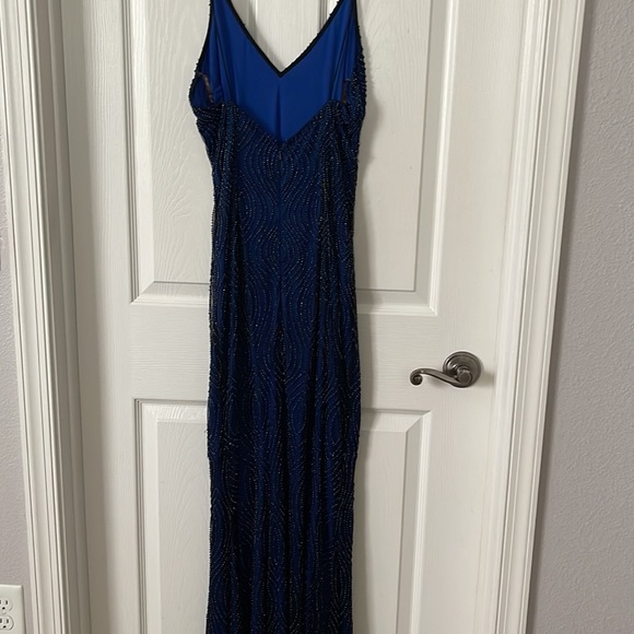Beautiful formal beaded dress. Navy blue with a split on the front of the dress. - Picture 8 of 11